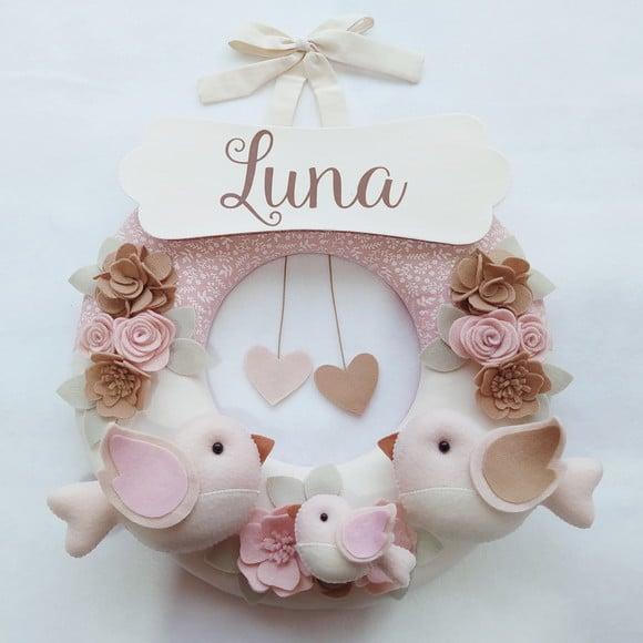 Guirlanda Porta de Maternidade Passarinhos Nude - Luna
