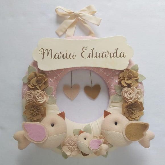 Guirlanda Porta de Maternidade Passarinhos Nude - Maria Eduarda