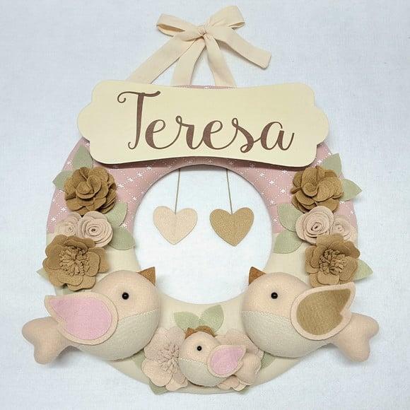 Guirlanda Porta de Maternidade Passarinhos Nude - Teresa