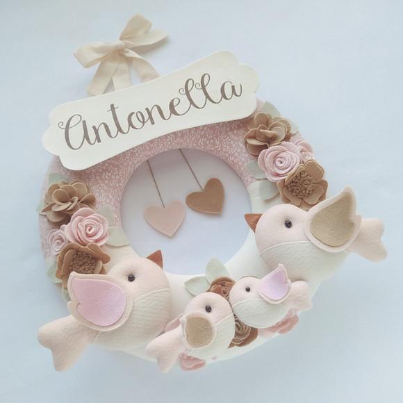 Guirlanda Porta de Maternidade Passarinhos Nude - Antonella
