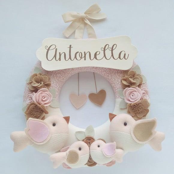 Guirlanda Porta de Maternidade Passarinhos Nude - Antonella
