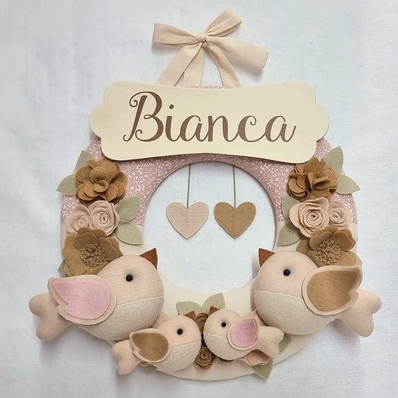 Guirlanda Porta de Maternidade Passarinhos Nude - Bianca