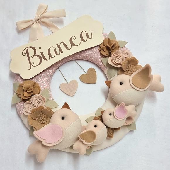 Guirlanda Porta de Maternidade Passarinhos Nude - Bianca
