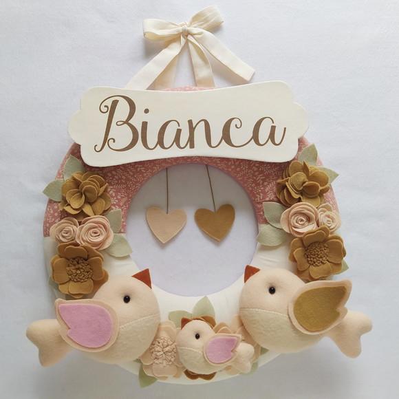 Guirlanda Porta de Maternidade Passarinhos Nude - Bianca
