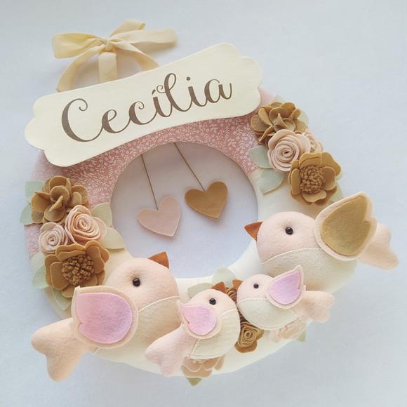 Guirlanda Porta de Maternidade Passarinhos Nude - Cecília
