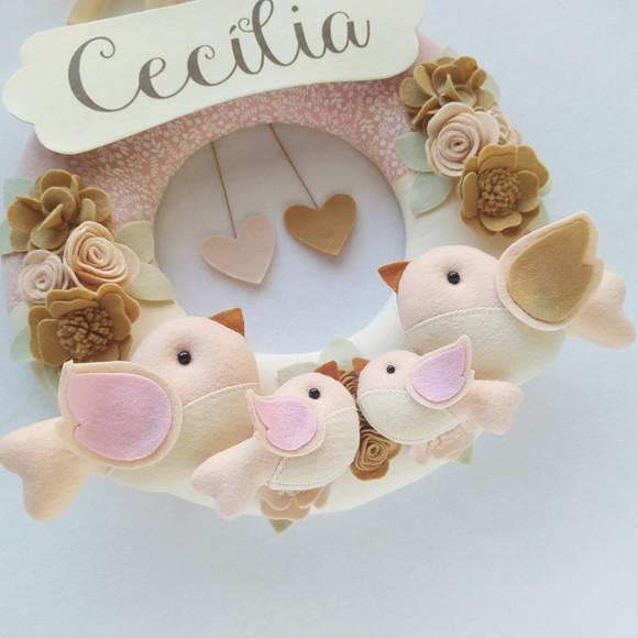 Guirlanda Porta de Maternidade Passarinhos Nude - Cecília