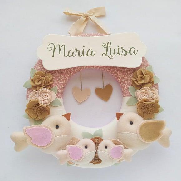 Guirlanda Porta de Maternidade Passarinhos Nude Maria Luisa