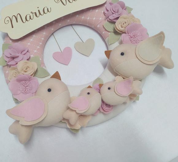 Guirlanda Porta Maternidade Passarinhos Rosa Maria Vitória