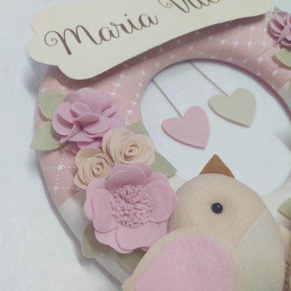 Guirlanda Porta Maternidade Passarinhos Rosa Maria Vitória