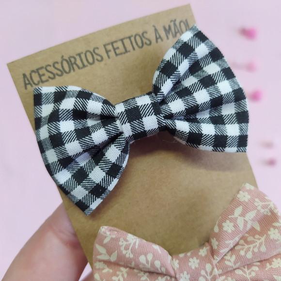 Kit 3 Laços Borboleta e Libélula - Xadrez Preto, Rosé e Verd