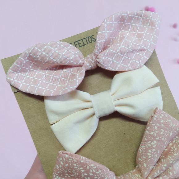 Kit 3 Laços Isa P, Libélula e Bella m - Tons de Rosé e Creme