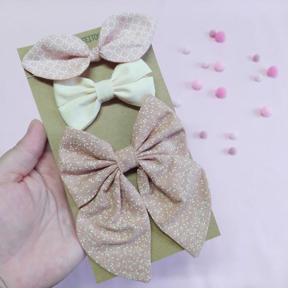 Kit 3 Laços Isa P, Libélula e Bella m - Tons de Rosé e Creme