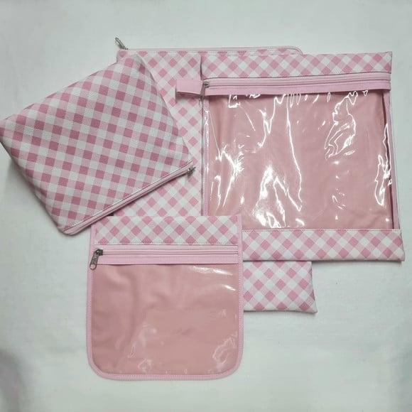 Kit Escolinha Creche para Organização - Xadrez Rosa