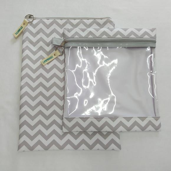 Kit Organizadores Roupa Limpa e Suja - Chevron Cinza
