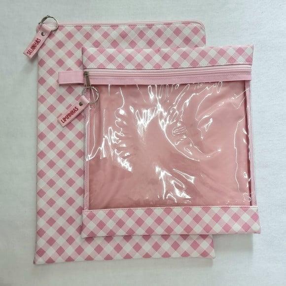 Kit Organizadores Roupa Limpa e Suja - Xadrez Rosa