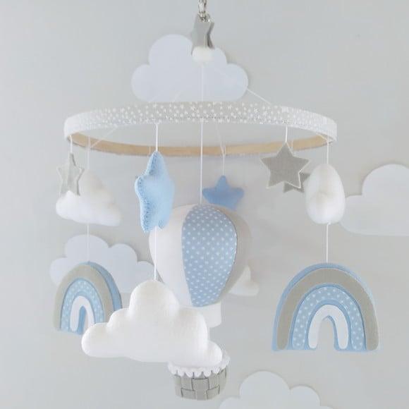 Móbile Céu, Balão, Nuvens, Arco-íris e Estrelas de Feltro