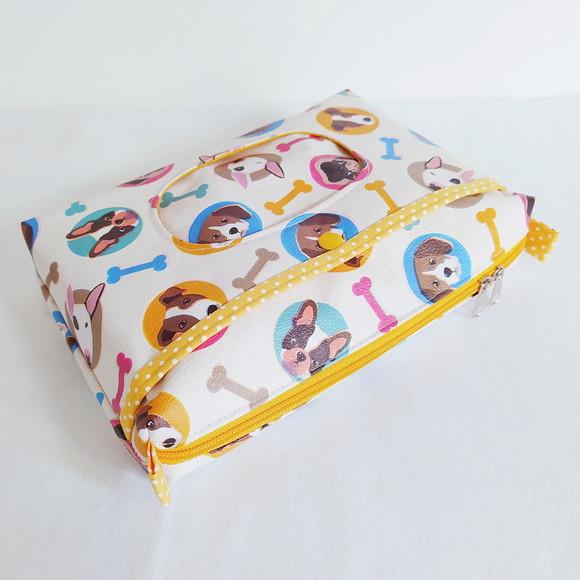 Necessaire Porta Fraldas e Lenço Umedecido - Cachorrinhos