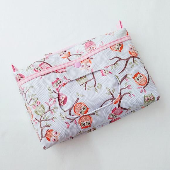 Necessaire Porta Fraldas e Lenço Umedecido - Corujas