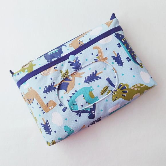 Necessaire Porta Fraldas e Lenço Umedecido - Dinossauros