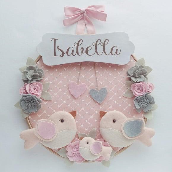 Quadro Bastidor Porta de Maternidade Passarinhos - Isabella
