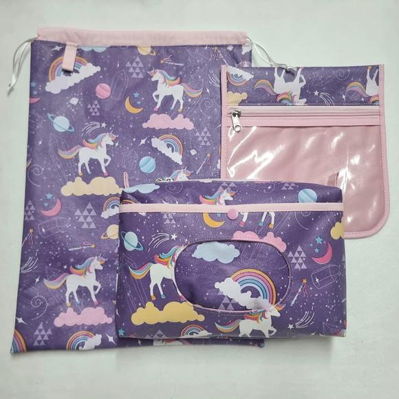 Saco Impermeável + Necessaire + Porta Higiene - Unicornio