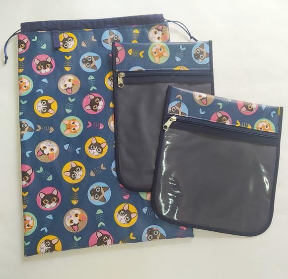 Saco Impermeável 28x40 + 2 Porta Kit Higiene - Gatinhos