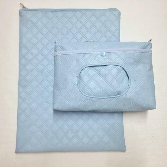 Saco Impermeável 28x40 + Necessaire Porta Fralda - Azul Bebê