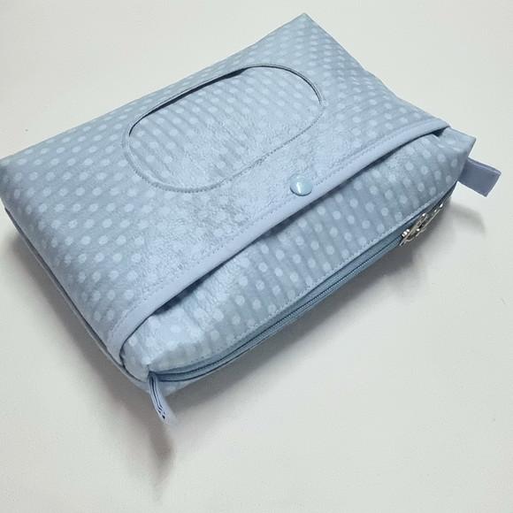 Saco Impermeável 28x40 + Necessaire Porta Fralda - Poá Azul