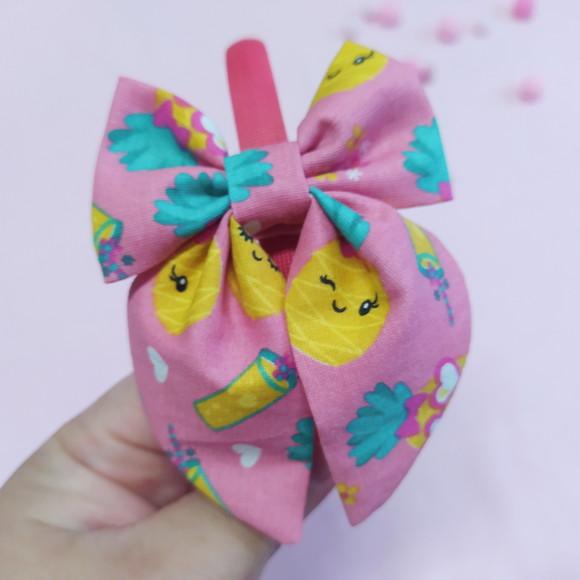 Tiara com Laço Bella Abacaxi Rosa, Amarelo e Verde