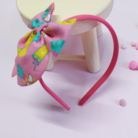 Tiara com Laço Bella Abacaxi Rosa, Amarelo e Verde