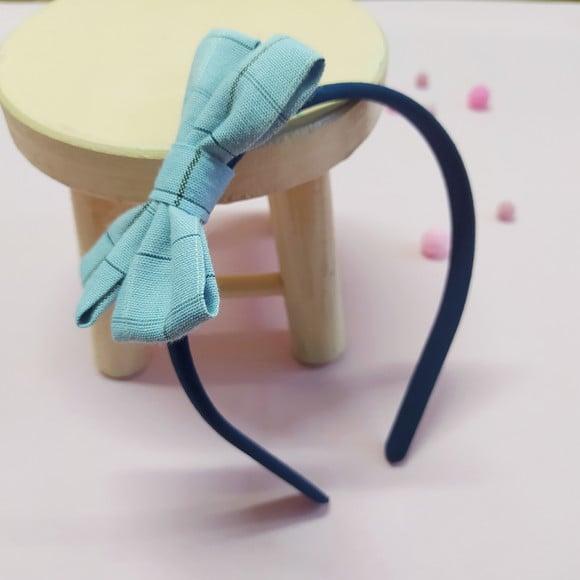 Tiara com Laço Libélula Xadrez Azul