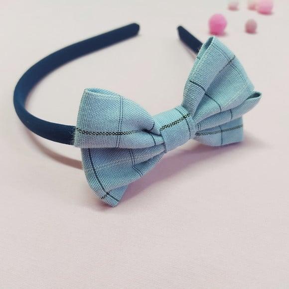 Tiara com Laço Libélula Xadrez Azul