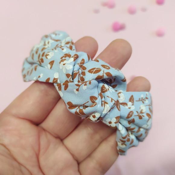 Tiara com Nó Floral Azul, Marrom e Branco