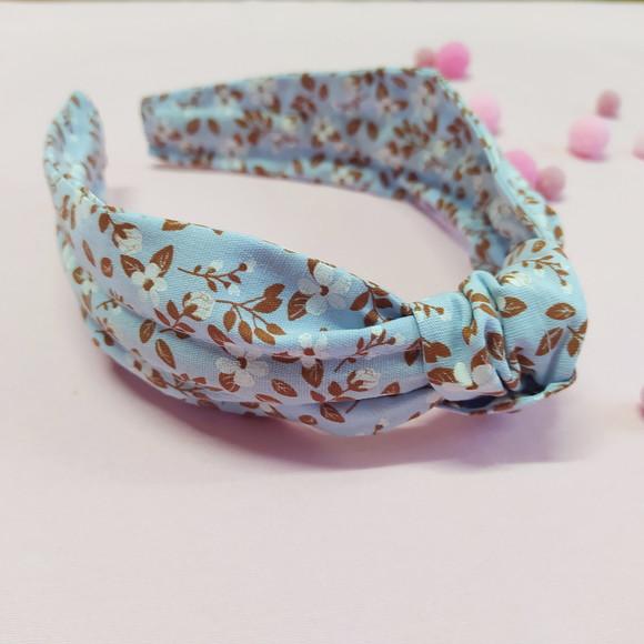 Tiara com Nó Floral Azul, Marrom e Branco