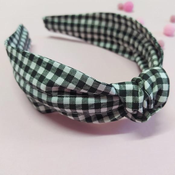 Tiara com Nó Xadrez Preto e Branco