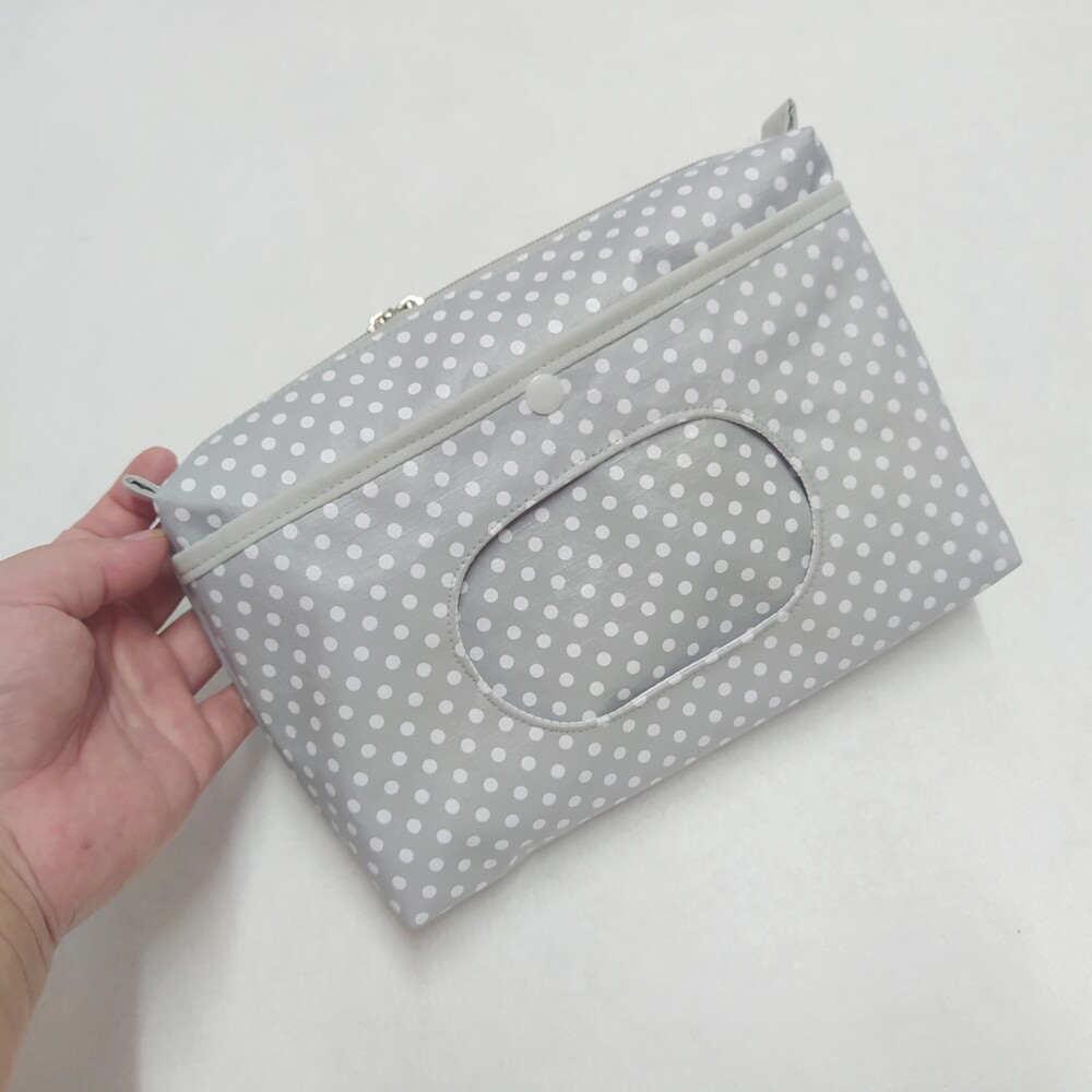 Necessaire Porta Fraldas e Lenço Umedecido - Cinza Poá
