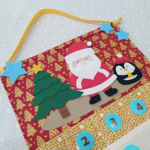 Calendário de Natal ou Advento Árvore - Papai Noel e Pinguim
