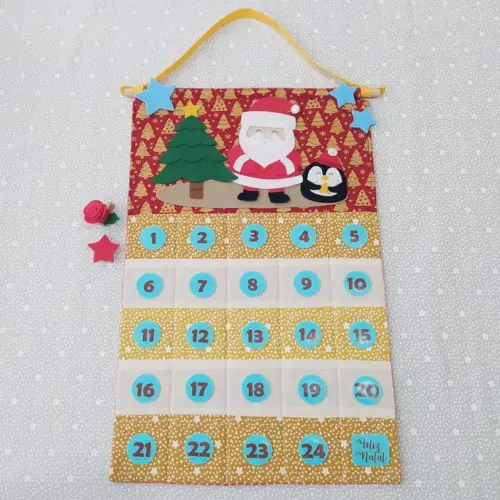 Calendário de Natal ou Advento Árvore - Papai Noel e Pinguim