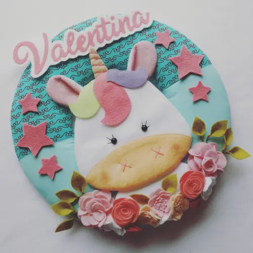 Guirlanda Porta de Maternidade – Unicórnio, Flores e Estrela