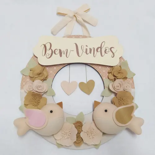 Guirlanda de Porta de Feltro - Casal de Passarinhos Nude
