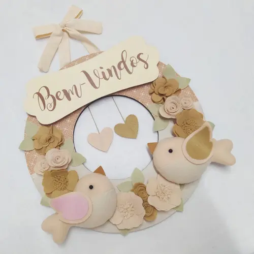 Guirlanda de Porta de Feltro - Casal de Passarinhos Nude