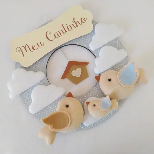 Guirlanda Passarinhos de Feltro Branco e Azul - Meu Cantinho