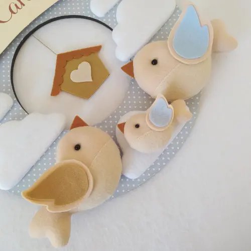 Guirlanda Passarinhos de Feltro Branco e Azul - Meu Cantinho