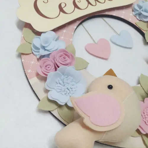 Guirlanda Passarinhos de Feltro Azul e Rosa - Marina