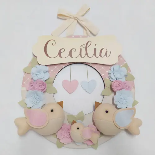 Guirlanda Passarinhos de Feltro Azul e Rosa - Marina