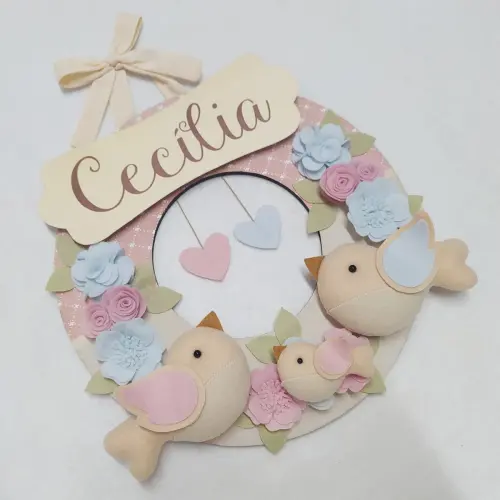 Guirlanda Passarinhos de Feltro Azul e Rosa - Marina