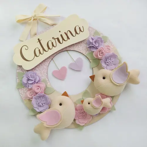 Guirlanda Passarinhos de Feltro Lilás e Rosa - Catarina