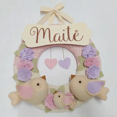 Guirlanda Passarinhos de Feltro Lilás e Rosa - Maitê