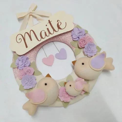 Guirlanda Passarinhos de Feltro Lilás e Rosa - Maitê