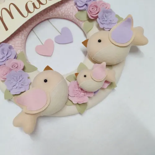 Guirlanda Passarinhos de Feltro Lilás e Rosa - Maitê